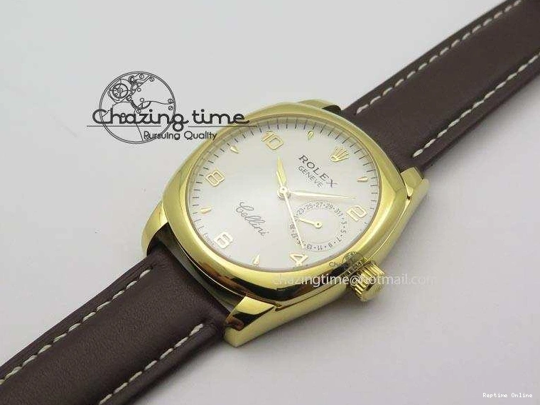 0406 Cellini Date YG White Numeral Dial On Brown Leather Strap A Affordable 3883